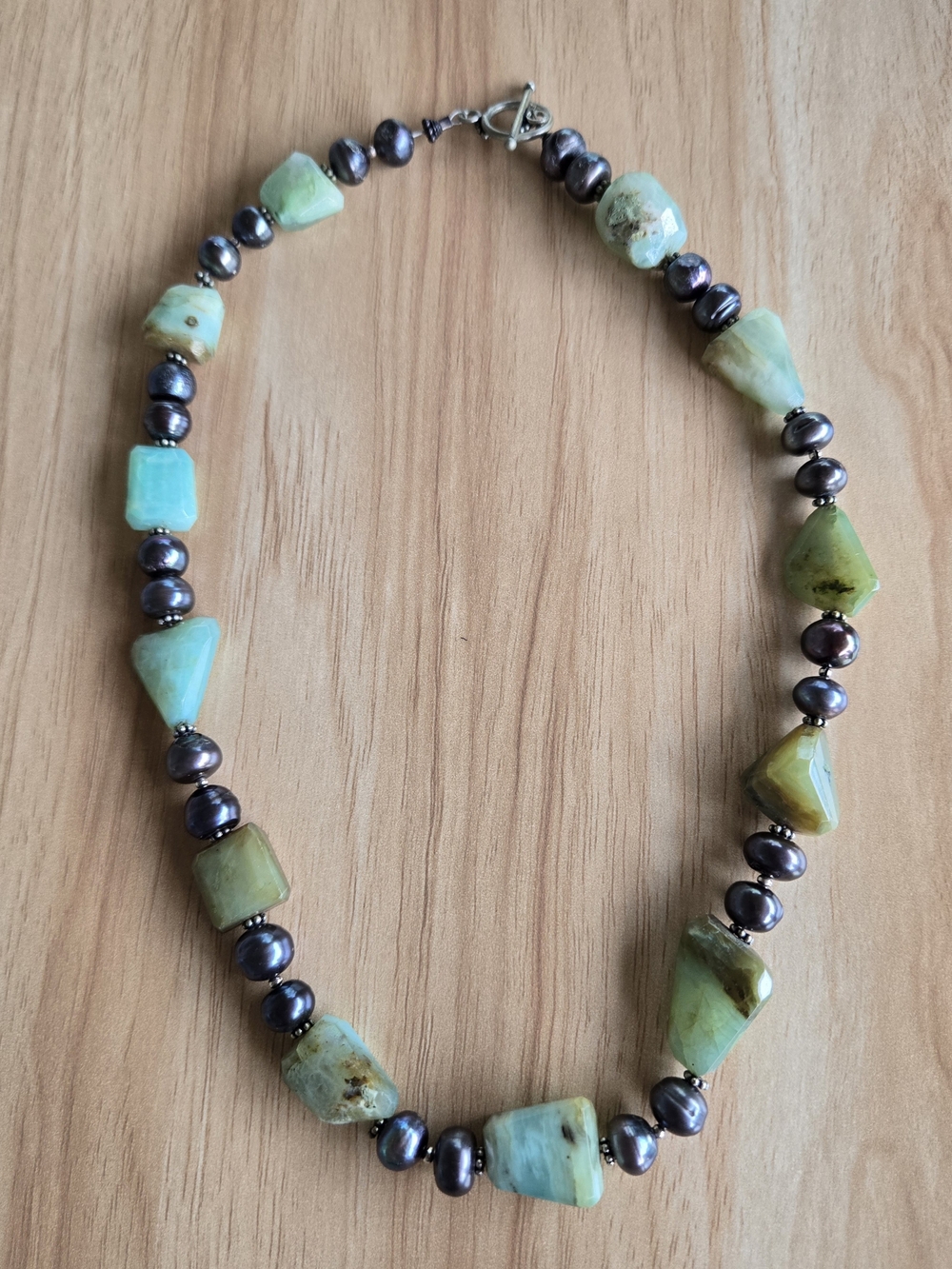 Atrisan Peruvian Opal Lustrous Black Freshwater Pearl Necklace Silvertone Accent - Picture 1 of 11